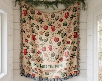 Personalized Christmas Blanket Family Christmas Gift Family Name Blanket for Xmas Gifts Christmas Woven Blanket Xmas Decoration Family Gift