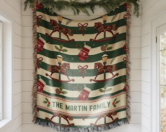 Personalized Christmas Blanket Family Christmas Gift Family Name Blanket for Xmas Gifts Christmas Woven Blanket Xmas Decoration Family Gift