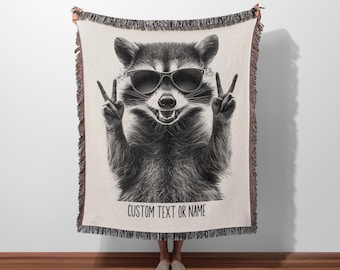 Custom Racoon Woven Blanket, Feral Raccoon Drawing Gift, Raccoon Throw Gift, Woven Blanket Raccoon Lover Gift, Ferall Girl or Raccoon Lover
