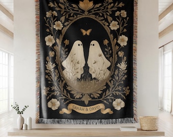 Custom Ghost Couple Woven Blanket Ghost Couple 'Till Death Do Us Part' Spooky Wedding Blanket Gift Ghost Gifts His & Hers Anniversary Gift