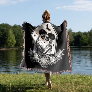 Personalized The Lovers Blanket, Valentine&#39;s Day Gift, Skeleton Couple Blanket Eternally Yours, Anniversary Gift, The Lovers Woven Blanket