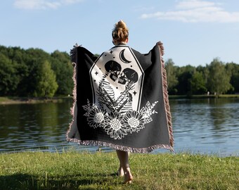 Personalized The Lovers Blanket, Valentine's Day Gift, Skeleton Couple Blanket Eternally Yours, Anniversary Gift, The Lovers Woven Blanket