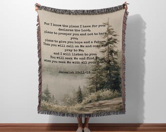 Personalized Blanket Scripture Gift Customized Christian Mom Gift Cotton Woven Blanket Christian Gifts Ideas Custom Bible Verse Baptism Gift