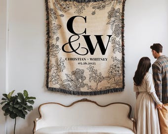Personalized Wedding Blanket Gift Anniversary Gift Cotton Anniversary Gift Housewarming Gift for Couples Wedding Gift Couple Mr and Mrs Gift