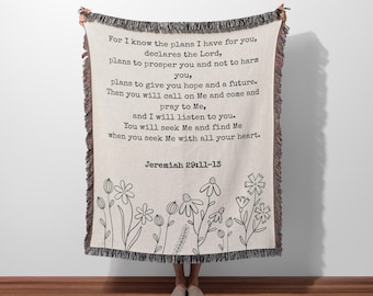 Personalized Blanket Scripture Gift Customized Christian Mom Gift Cotton Woven Blanket Christian Gifts for Women Custom Bible Baptism Gift