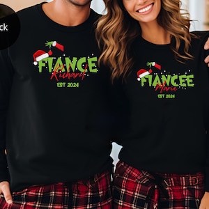 Xmas Newly Engaged Couple, 1st Xmas Engaged, Fiance Gift for Christmas, First Xmas Fiance Tee, Couple Pajamas Top for Fiancee Gift for her