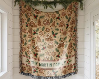 Personalized Christmas Blanket Family Christmas Gift Family Name Blanket for Xmas Gifts Christmas Woven Blanket Xmas Decoration Family Gift