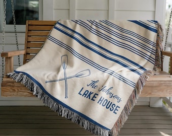 Woven Blanket for Lake House Decor Lake House Gift for New Owner Family Name Blanket Lakehouse Gifts for Lake House Owner House Warming Gift