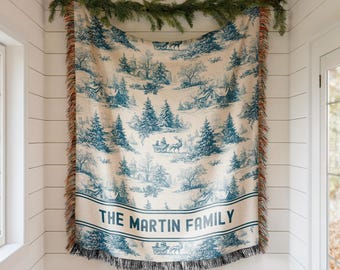 Personalized Christmas Blanket Family Christmas Gift Family Name Blanket for Xmas Gifts Christmas Woven Blanket Xmas Decoration Family Gift