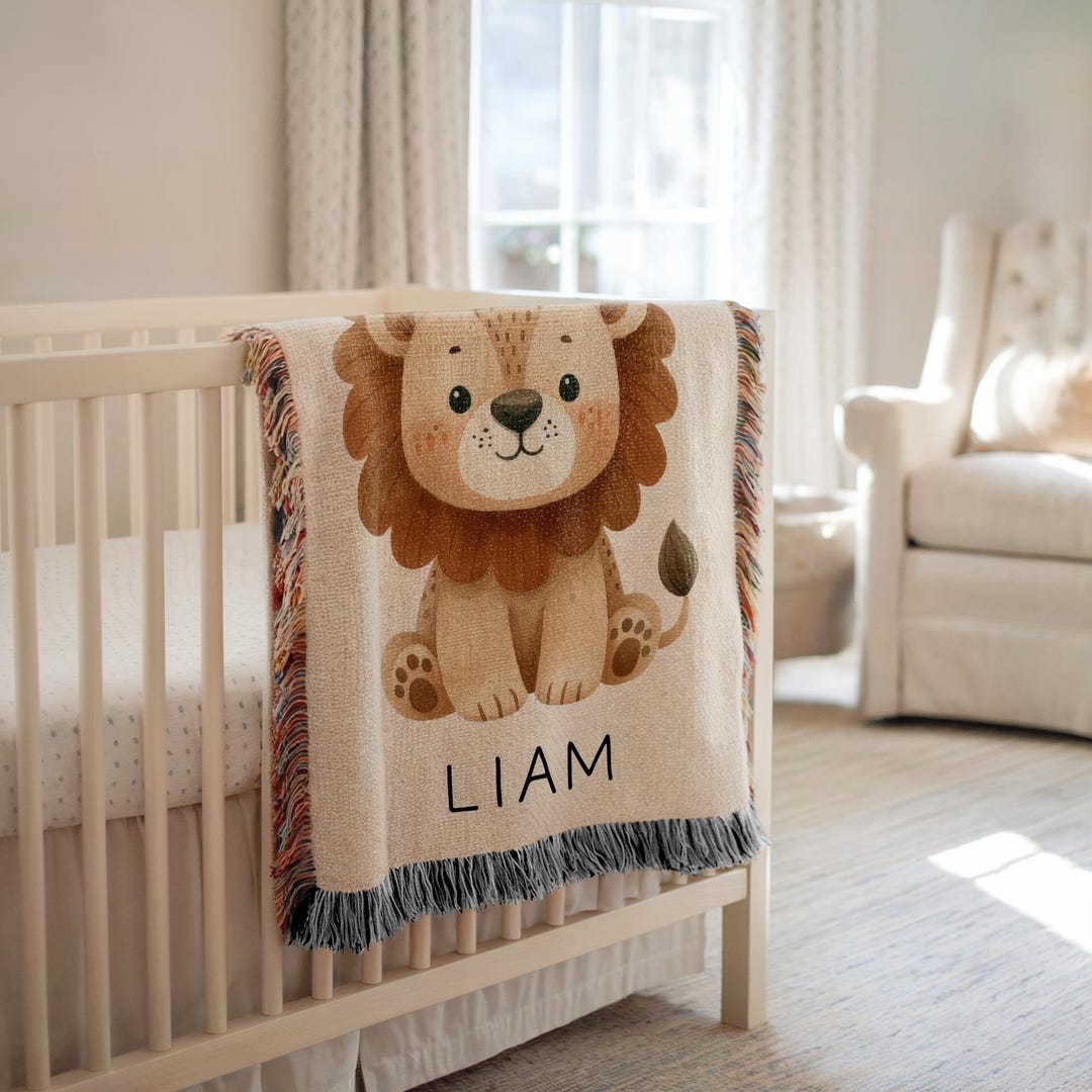 Personalized Lion Baby Blanket Safari Nursery Decor Baby Shower Gift ...