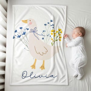 Personalized Floral Goose Baby Blanket, Girl Name Blanket, Goose Baby Gift Baby Shower, Goose Nursery Decor,Goose Gift Goose Nursery Blanket