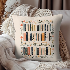 Wildflower Books Pillow, Reading Nook Pillow, Reading Nook Cushion, Gift for Reader, Reading Pillow for Book Lover, Book Lover Mom Gifted