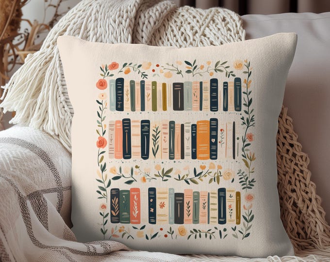 Wildflower Books Pillow, Reading Nook Pillow, Reading Nook Cushion, Gift for Reader, Reading Pillow for Book Lover, Book Lover Mom Gifted