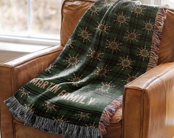 Personalized Christmas Blanket Family Christmas Gift Family Name Blanket for Xmas Gifts Christmas Woven Blanket Xmas Decoration Family Gift