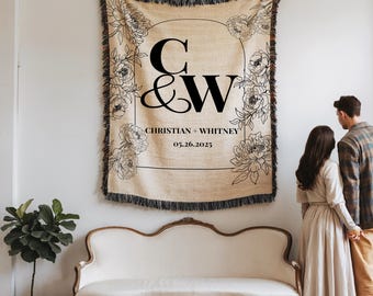Personalized Wedding Blanket Gift Anniversary Gift Cotton Anniversary Gift Housewarming Gift for Couples Wedding Gift Couple Mr and Mrs Gift