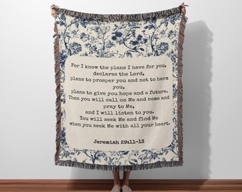 Personalized Blanket Scripture Gift Customized Christian Mom Gift Cotton Woven Blanket Christian Gifts for Women Custom Bible Baptism Gift