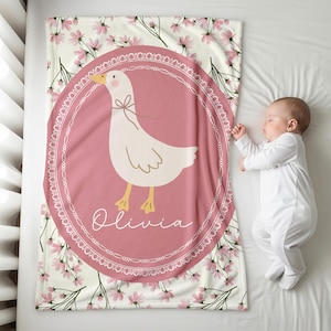 Personalized Floral Goose Baby Blanket, Girl Name Blanket, Goose Baby Gift Baby Shower, Goose Nursery Decor,Goose Gift Goose Nursery Blanket