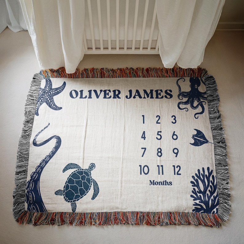 Ocean Baby Milestone Blanket, Under the Sea Monthly Blanket ...