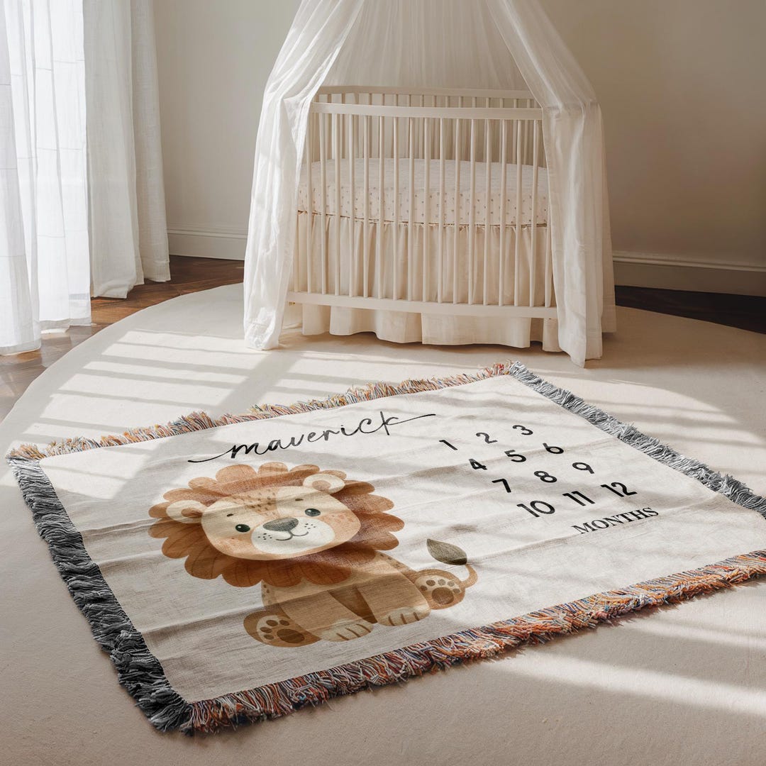 Personalized Lion Milestone Baby Blanket Lion Nursery Decor Baby Shower ...