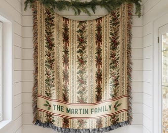 Personalized Christmas Blanket Family Christmas Gift Family Name Blanket for Xmas Gifts Christmas Woven Blanket Xmas Decoration Family Gift