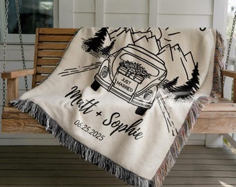 Outdoorsy Couple Blanket Nature Lovers Engagement Gift Adventure Couples Anniversary Mountain Woven Blanket Married Blanket Mr And Mrs Gift