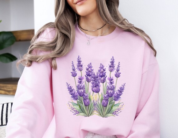 Lavender Sweatshirt Lavender Crewneck Wildflowers Sweater Flower Crewneck Lavender Tshirt Floral Sweatshirt Gardening Sweater Mom Gift Etsy