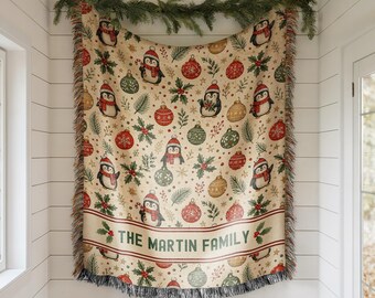 Personalized Christmas Blanket Family Christmas Gift Family Name Blanket for Xmas Gifts Christmas Woven Blanket Xmas Decoration Family Gift