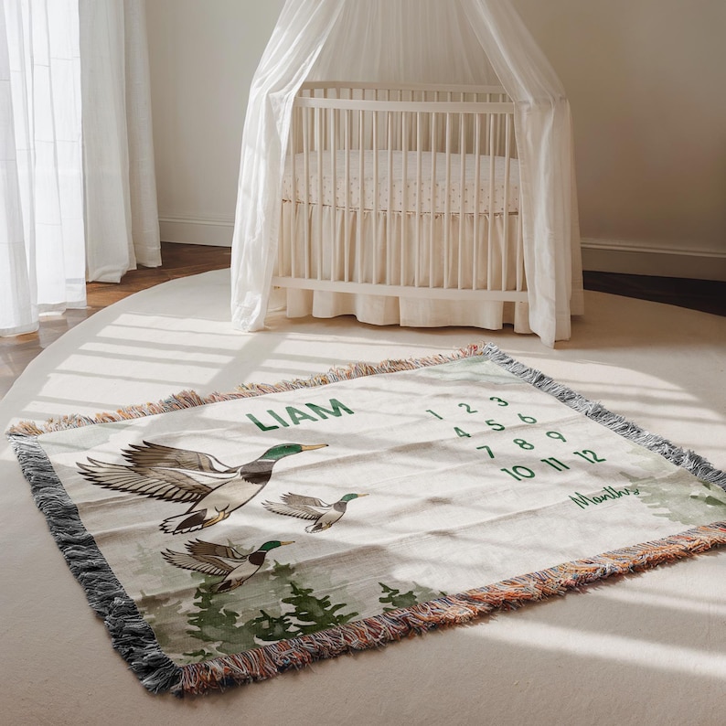 Personalized Mallard Duck Baby Milestone Blanket Mallard Duck Nursery ...