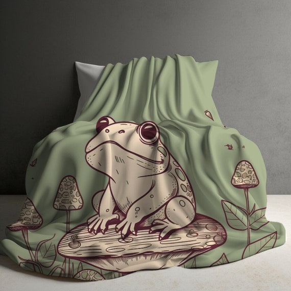 Cottagecore Frog blanket Vintage Frog & Toad Blanket Goblincore blanket Mushroom and frog blanket aesthetic blanket goblincore decor gift