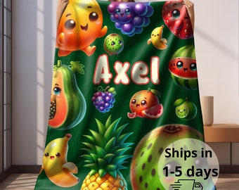 Customized Fruit Blanket, Kawaii Fruit blanket for kid, Fruit Baby Blanket, Fruit baby gift, Fruit baby shower,Cute Fruit Name blanket gift