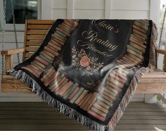 Manta tejida personalizada para leer libros, manta con flores, tapiz floral, regalo para amantes de los libros, regalo para mujeres.