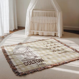 Personalized Cowboy Woven Milestone Blanket, Western Monthly Blanket, Monthly blanket with western design, Newborn Name Woven Throw Blanket