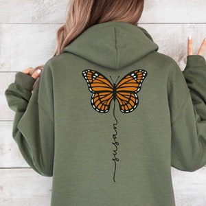 Monarch Butterfly Pattern Print Women's Zip Up Hoodie