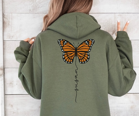 Personalized Monarch Butterfly Hoodie Custom Name Monarch Butterfly on Clothes Monarch Hoodie Save the Monarchs Butterfly Hooded Sweatshirt Etsy
