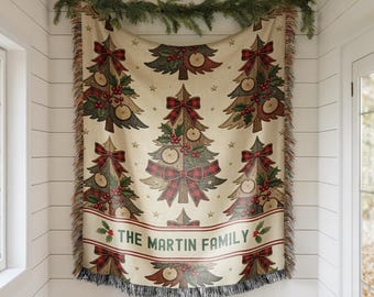 Personalized Christmas Blanket Family Christmas Gift Family Name Blanket for Xmas Gifts Christmas Woven Blanket Xmas Decoration Family Gift