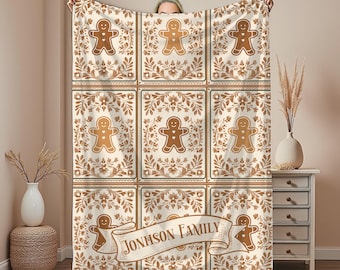 Personalized Holiday Gingerbread Man Xmas Blanket Gift Christmas Name Blanket Christmas Keepsake for Kids or Adults Xmas Blanket Name Gift