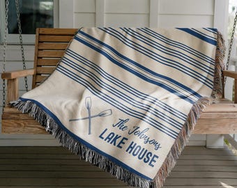 Woven Blanket for Lake House Decor Lake House Gift for New Owner Family Name Blanket Lakehouse Gifts for Lake House Owner House Warming Gift