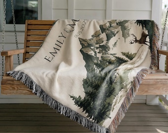 Outdoorsy Couple Blanket Nature Lovers Engagement Gift Adventure Couples Anniversary Mountain Woven Blanket Married Blanket Mr And Mrs Gift