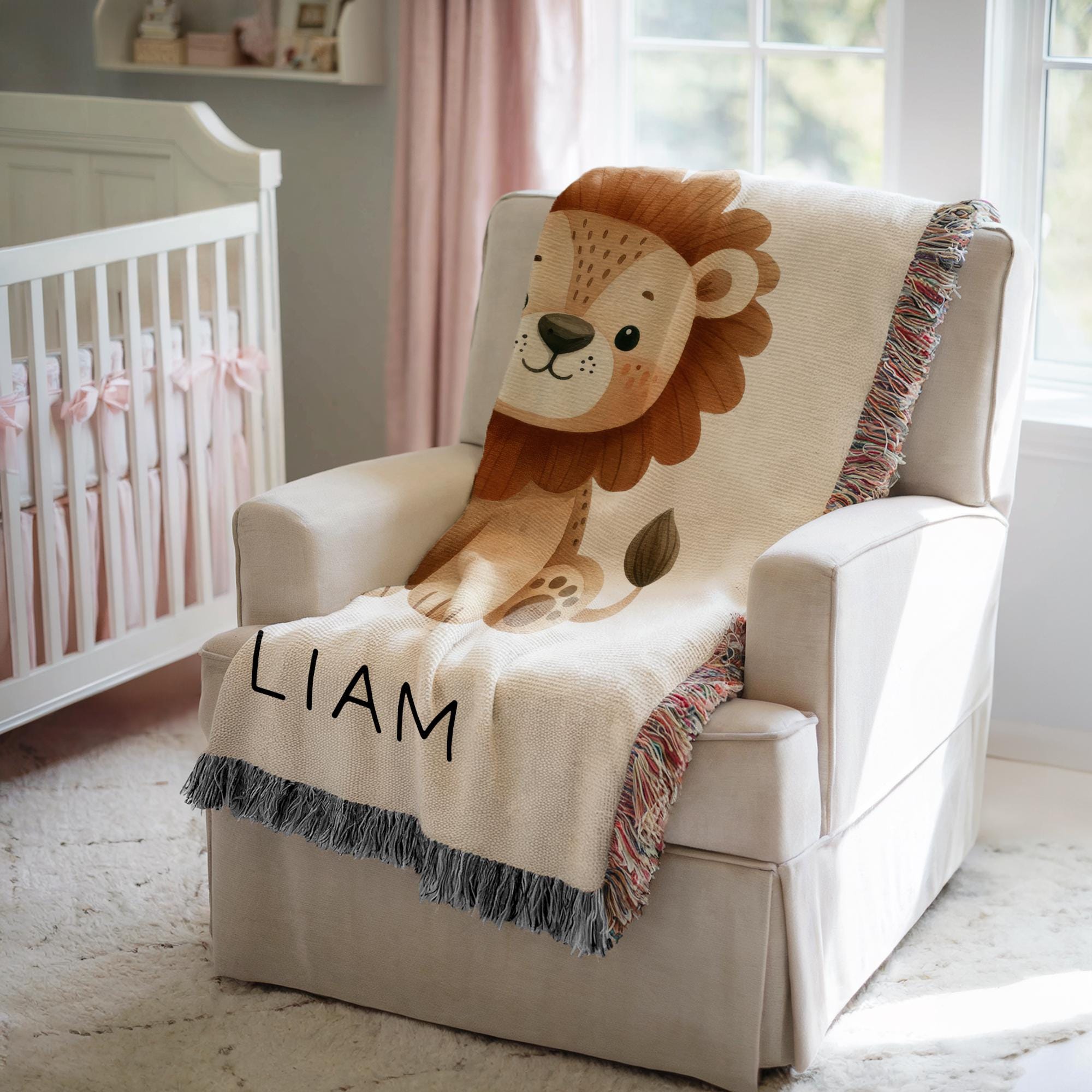 Personalized Lion Baby Blanket Safari Nursery Decor Baby Shower Gift ...