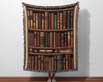 Book Lover Woven Blanket, Vintage Books Blanket, Gift For Reading Lover, Bookworm Blanket, Reader Gift, Nook Decor Throw, Enchanted Library