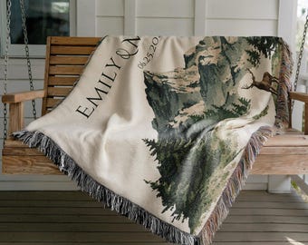 Outdoorsy Couple Blanket Nature Lovers Engagement Gift Adventure Couples Anniversary Mountain Woven Blanket Married Blanket Mr And Mrs Gift