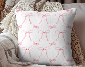 Coquette Bows Pillow, Pillow Pink Bow, Throw Pillow for Coquette decor, Girly pillow preppy room decor, Preppy Pillow room decor for teens