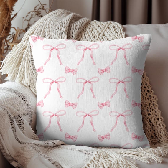 Coquette Bows Pillow, Pillow Pink Bow, Throw Pillow for Coquette decor, Girly pillow preppy room decor, Preppy Pillow room decor for teens