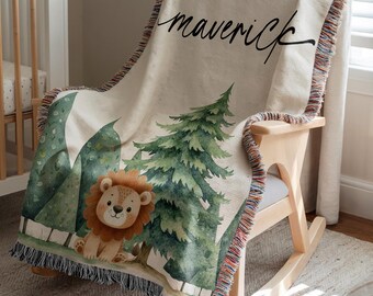 Personalized Lion Baby Blanket Safari Nursery Decor Baby Shower Gift Custom Baby Name Blanket Lion Safari Baby Blanket Jungle Theme Nursery