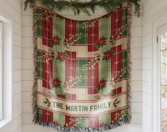 Personalized Christmas Blanket Family Christmas Gift Family Name Blanket for Xmas Gifts Christmas Woven Blanket Xmas Decoration Family Gift
