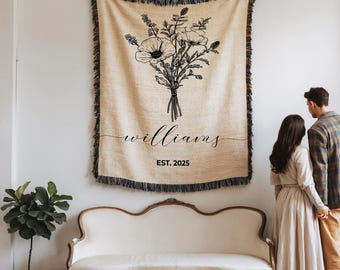 Personalized Wedding Blanket Gift Anniversary Gift Cotton Anniversary Gift Housewarming Gift for Couples Wedding Gift Couple Mr and Mrs Gift