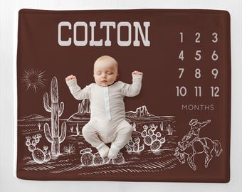 Personalized Western Milestone Blanket Western Boy Blanket Baby Shower Gift Cowboy Baby Blanket Boy Monthly Blanket Western Baby Growth Gift