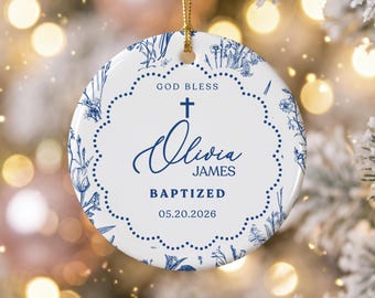 Personalized Baptism Ornament, Baptism Gift, Christening Keepsake, God Bless Personalized Ornament, Boy Girl Baptism Gift from Godmother