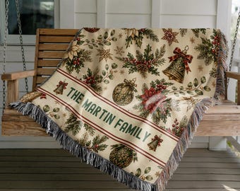 Personalized Christmas Blanket Family Christmas Gift Family Name Blanket for Xmas Gifts Christmas Woven Blanket Xmas Decoration Family Gift
