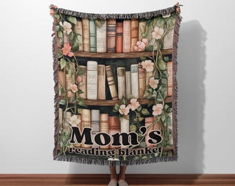 Custom Book Lovers Woven Blanket, Wildflowers Bookish Blanket, Bookshelf Blanket Gift for Mom, Reading Book Blanket, Reader Woven Blanket
